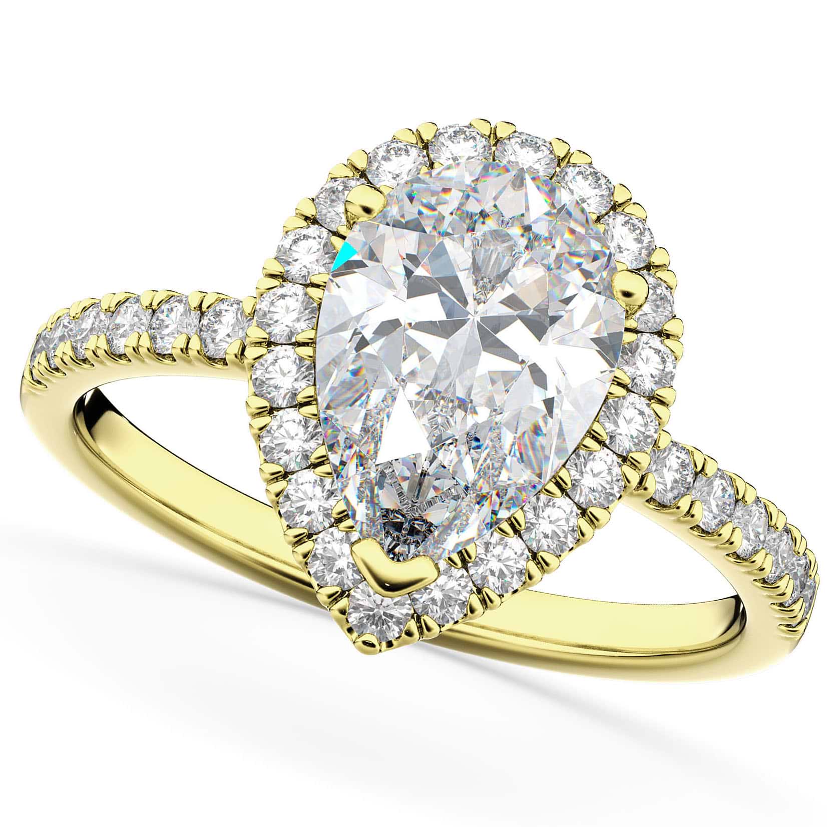 Pear Cut Halo Moissanite & Diamond Engagement Ring 14K Yellow Gold 2.44ct