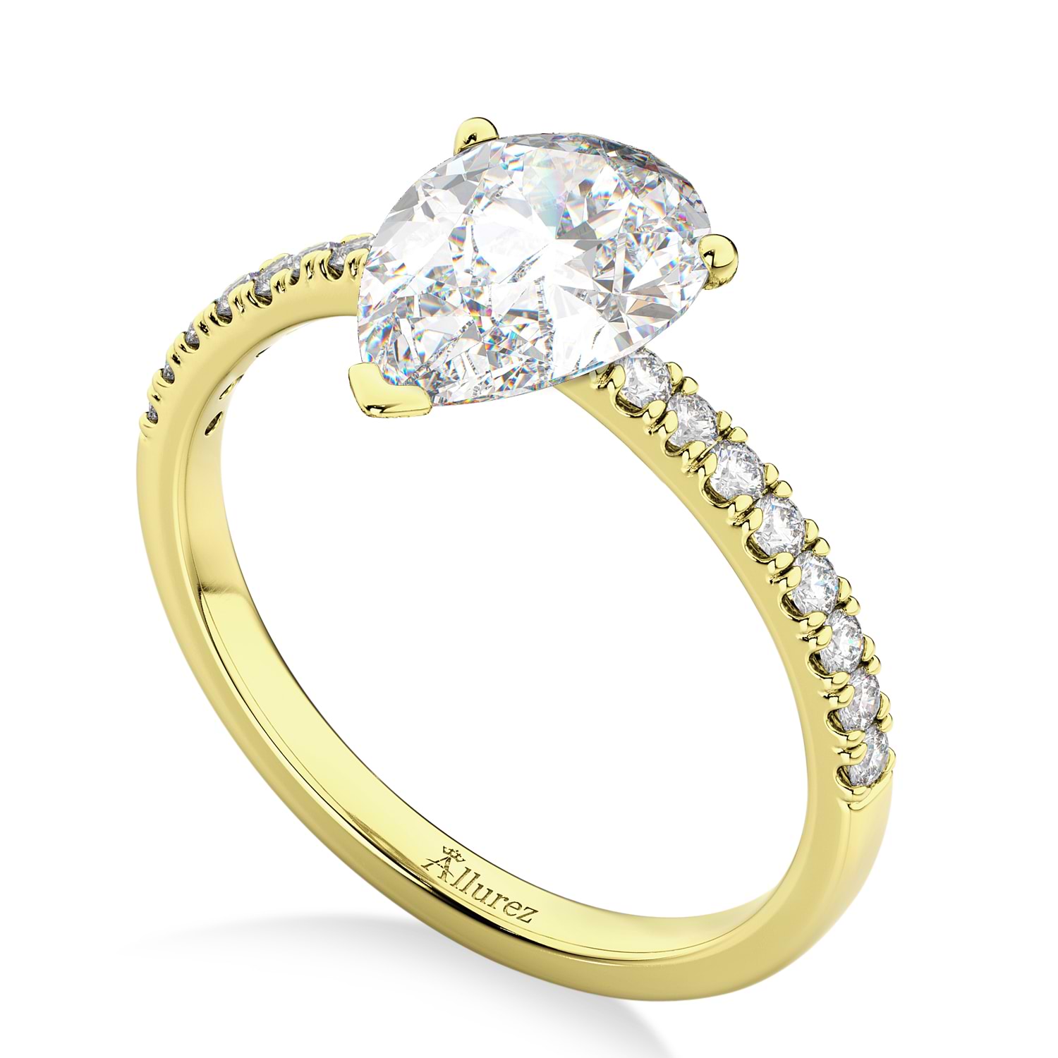 Pear Cut Sidestone Accented Diamond Engagement Ring 14K Yellow Gold (2.21ct)