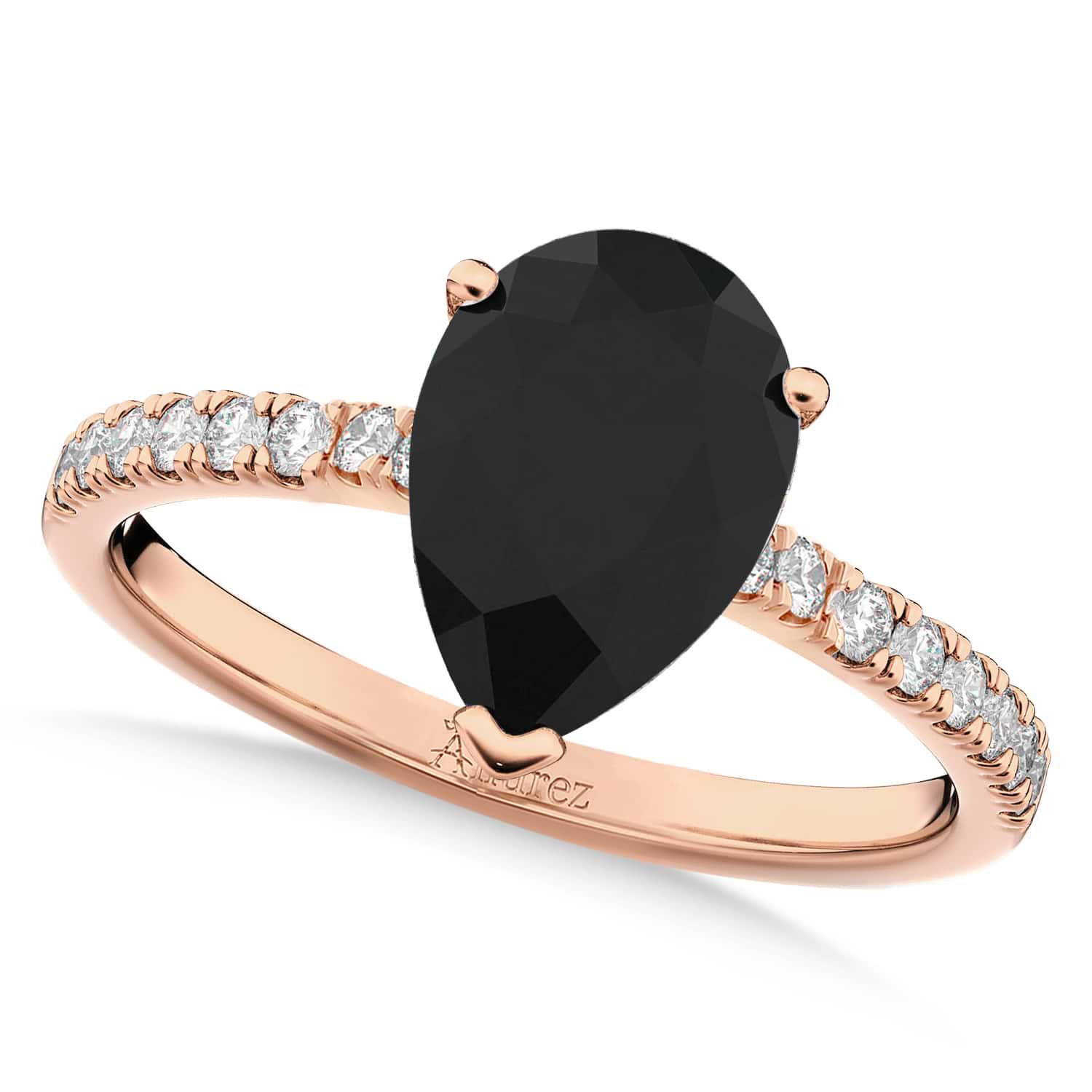 Pear Black Diamond & Diamond Engagement Ring 14K Rose Gold (2.21ct)