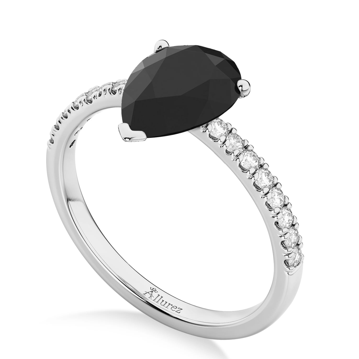 Pear Black Diamond & Diamond Engagement Ring 14K White Gold (2.21ct)
