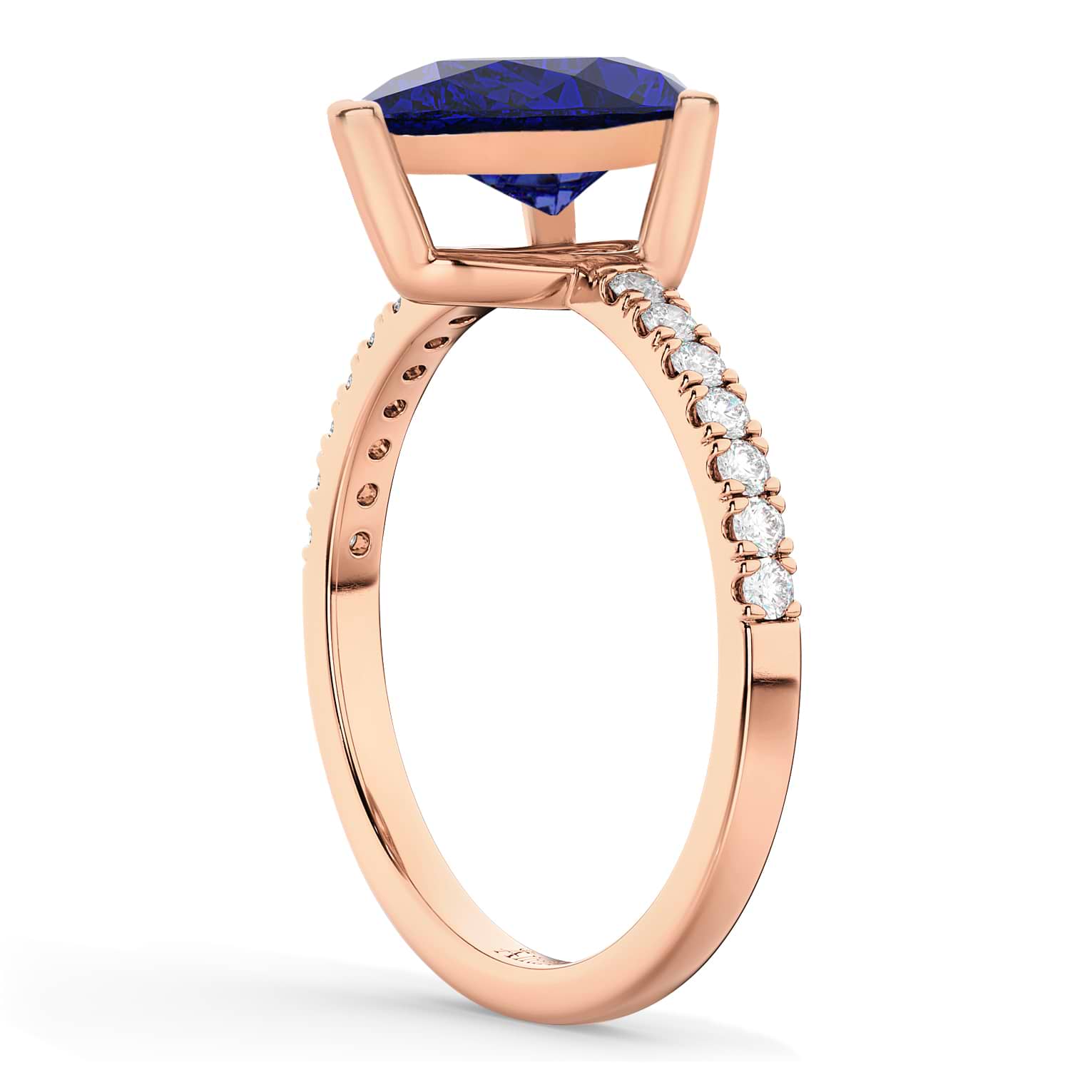 Pear Cut Sidestone Accented Blue Sapphire & Diamond Engagement Ring 14K Rose Gold 2.71ct