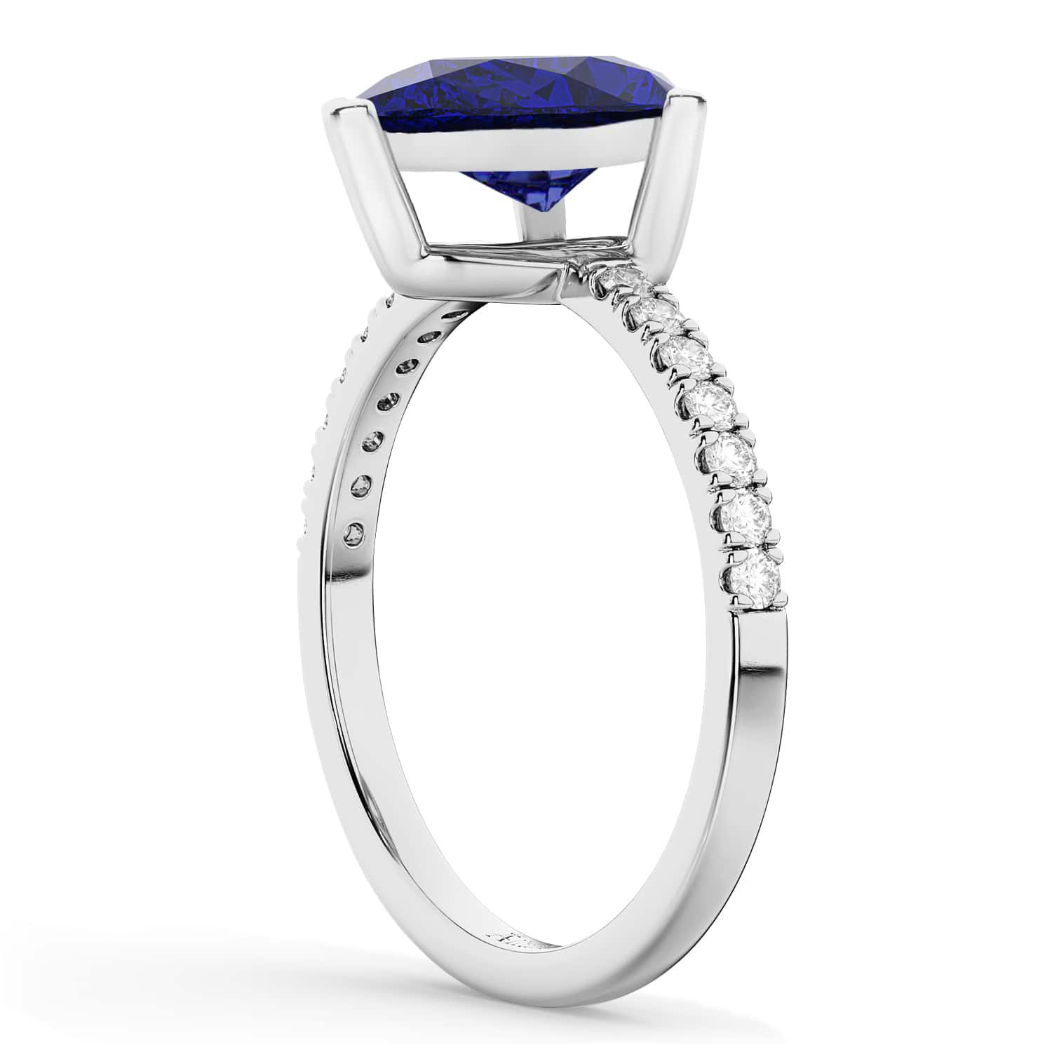 Pear Cut Sidestone Accented Blue Sapphire & Diamond Engagement Ring 14K White Gold 2.71ct