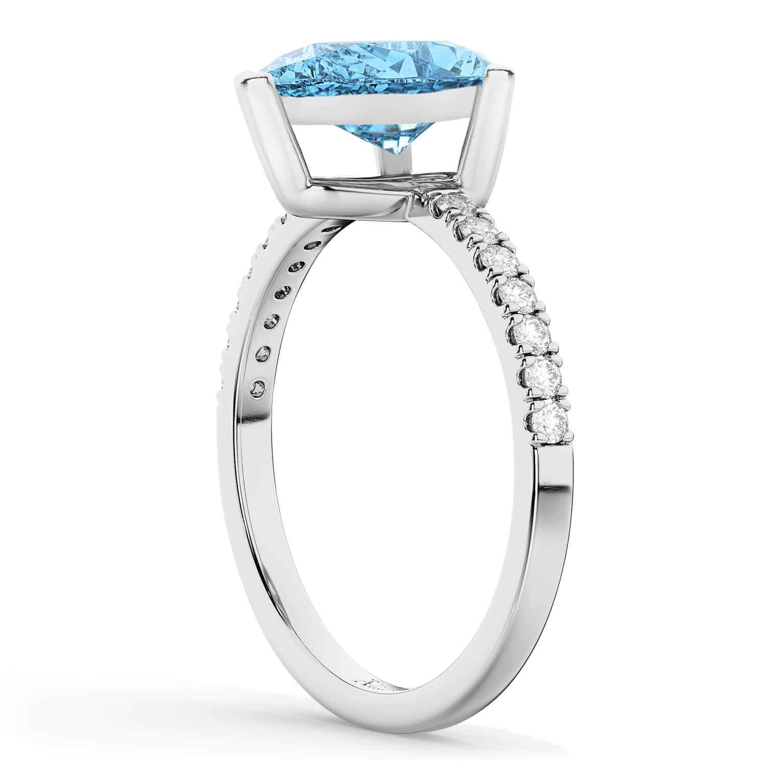 Pear Cut Sidestone Accented Blue Topaz & Diamond Engagement Ring 14K White Gold 1.61ct