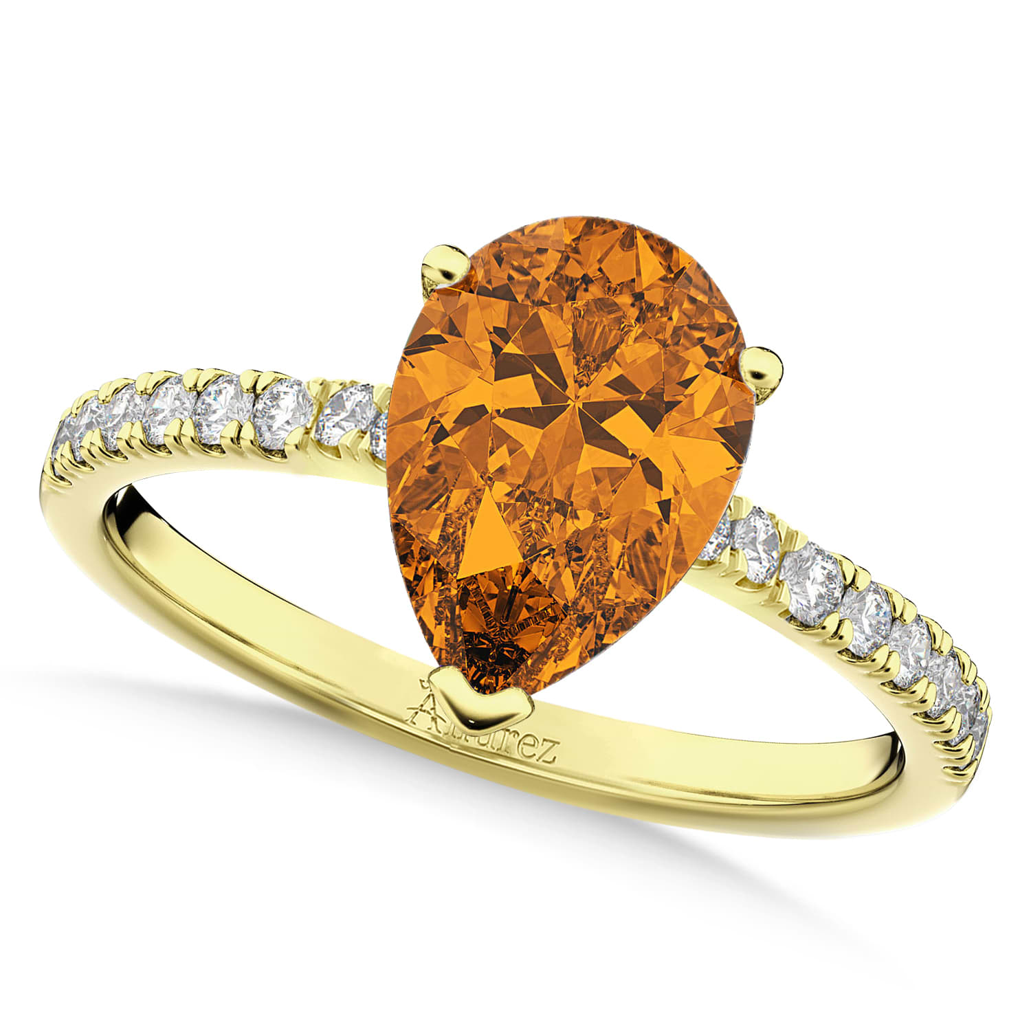 Pear Cut Sidestone Accented Citrine & Diamond Engagement Ring 14K Yellow Gold 1.91ct