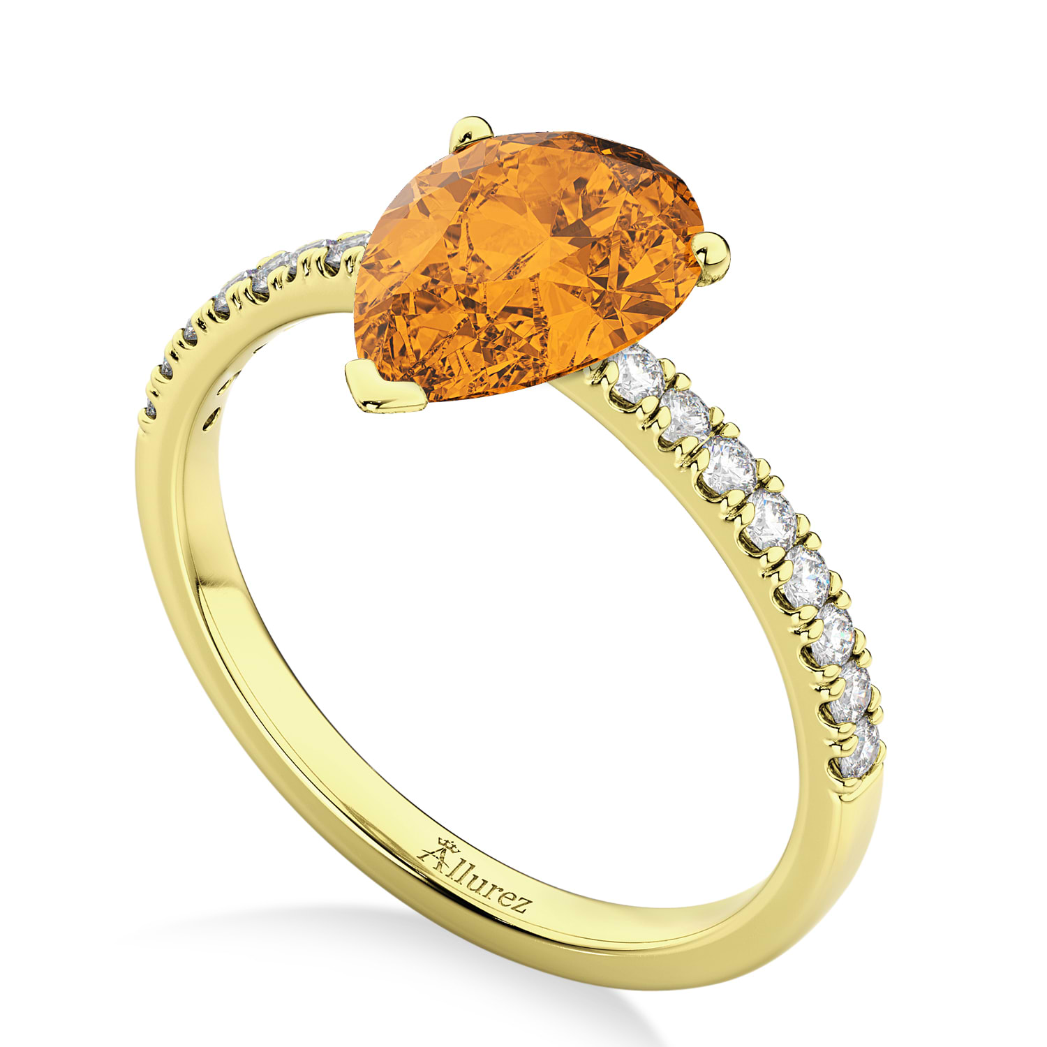 Pear Cut Sidestone Accented Citrine & Diamond Engagement Ring 14K Yellow Gold 1.91ct