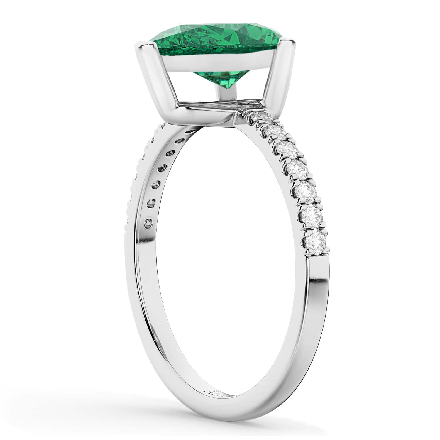 Pear Cut Sidestone Accented Emerald & Diamond Engagement Ring 14K White Gold 2.81ct