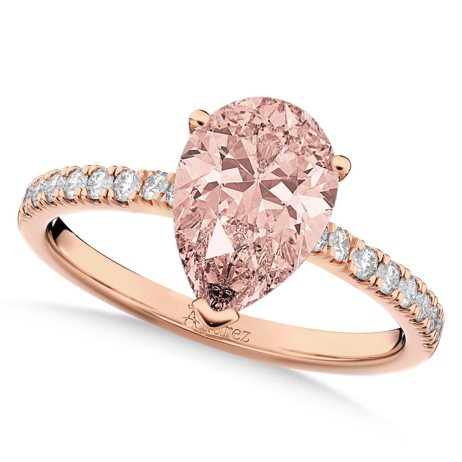 Pear Cut Sidestone Accented Morganite & Diamond Engagement Ring 14K Rose Gold 2.21ct