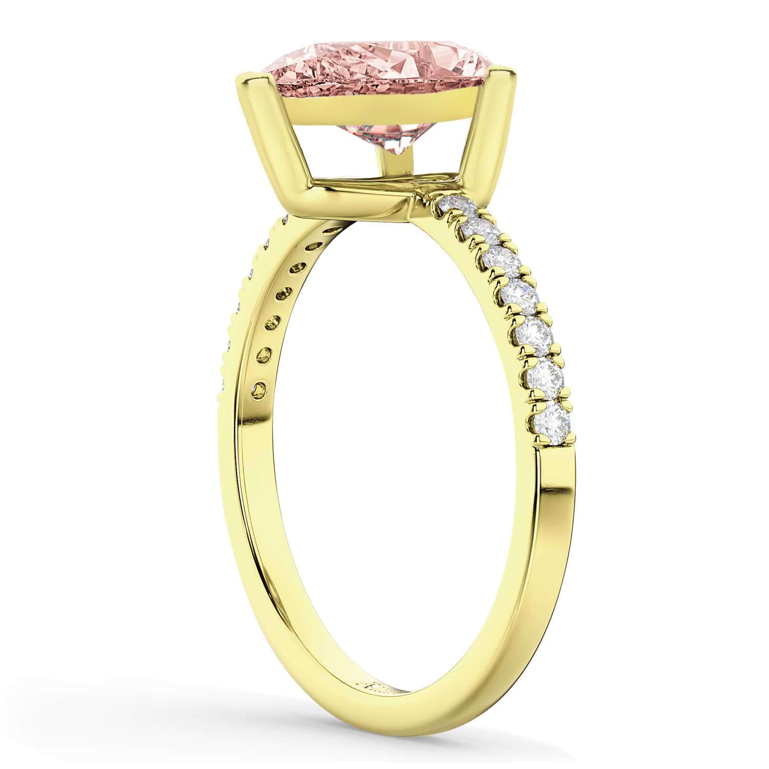 Pear Cut Sidestone Accented Morganite & Diamond Engagement Ring 14K Yellow Gold 2.21ct