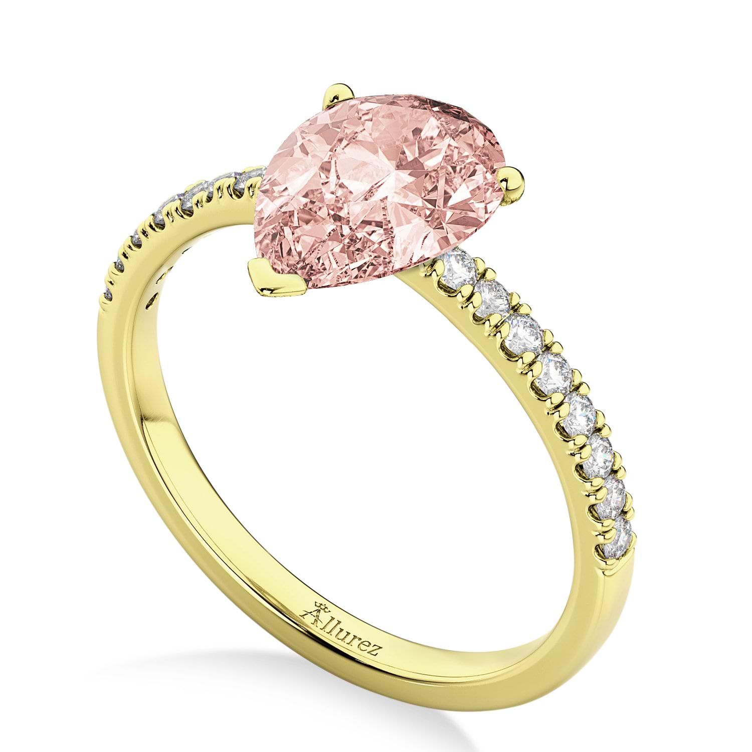 Pear Cut Sidestone Accented Morganite & Diamond Engagement Ring 14K Yellow Gold 2.21ct