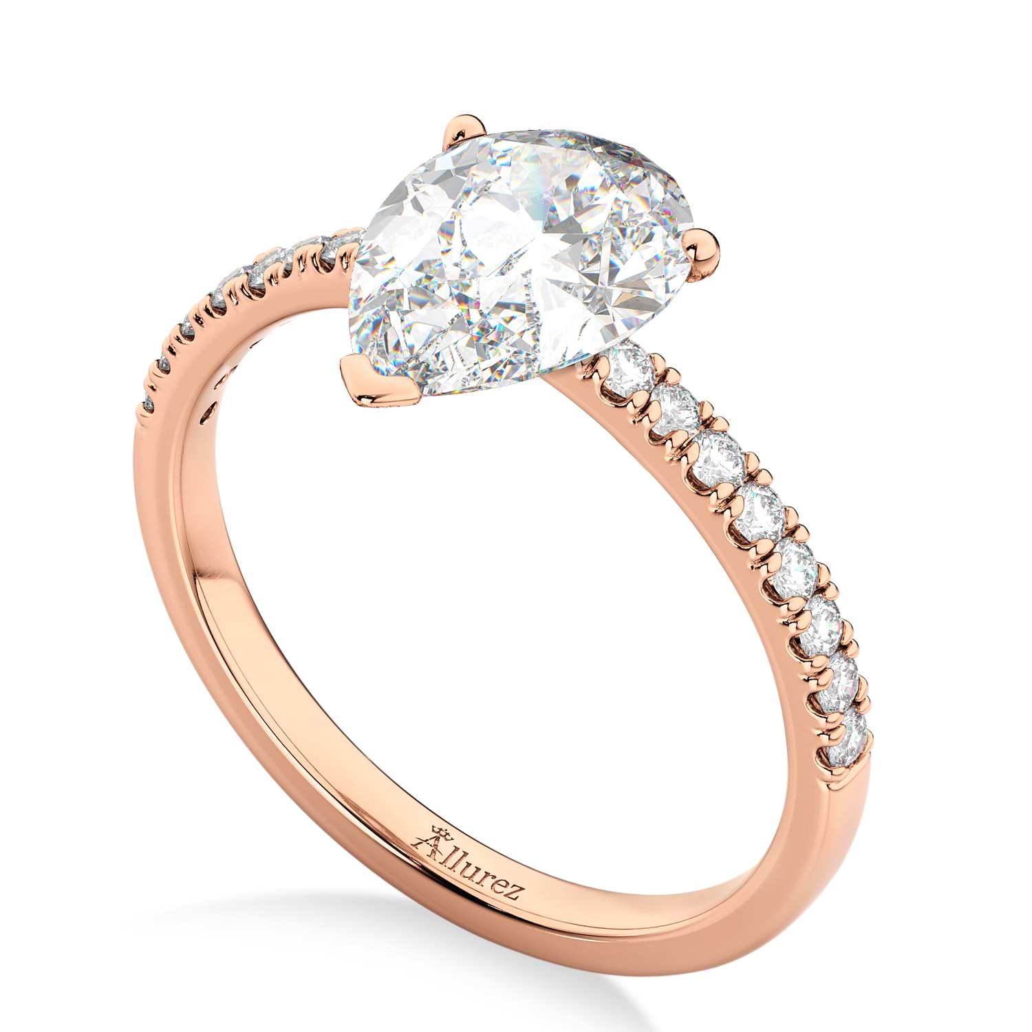 Pear Cut Sidestone Accented Moissanite & Diamond Engagement Ring 14K Rose Gold 2.14ct