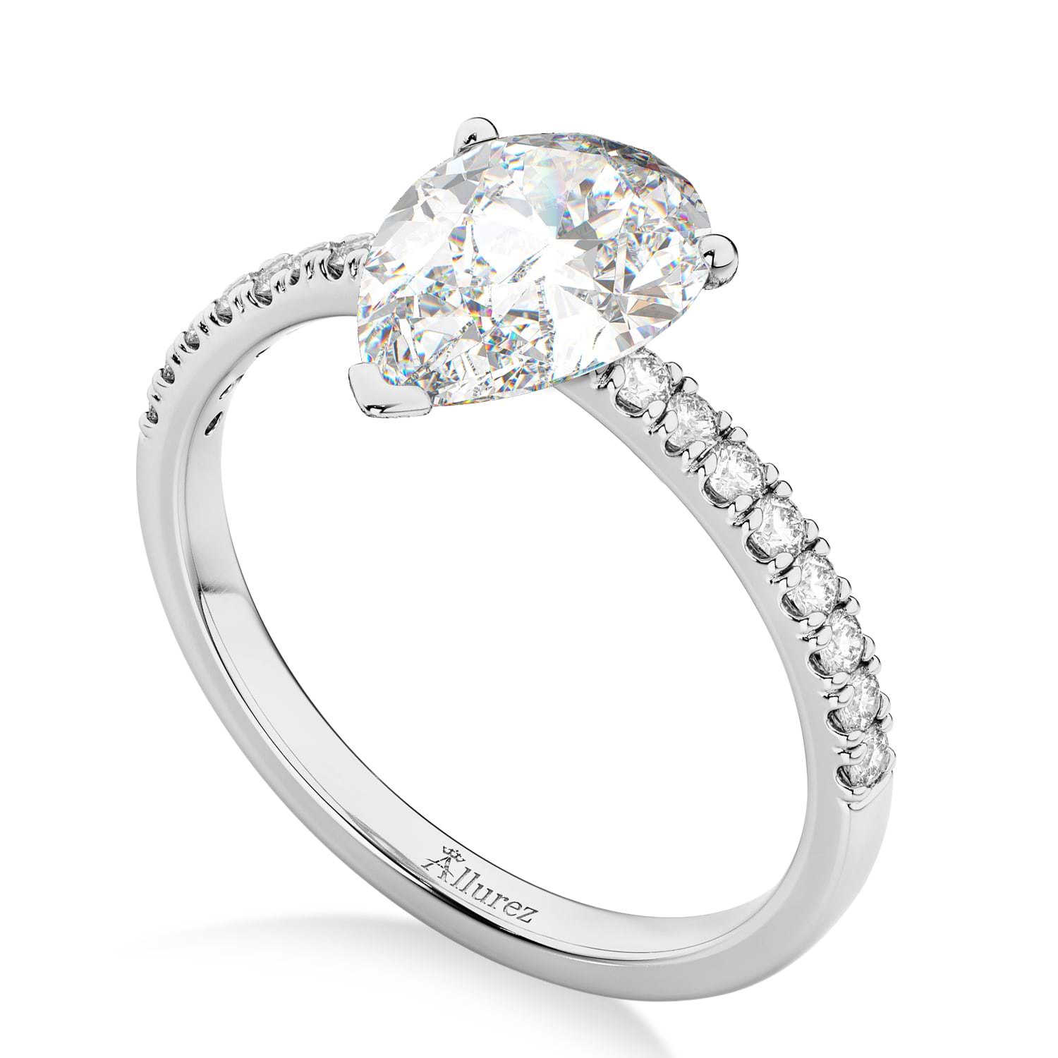 Pear Cut Sidestone Accented Moissanite & Diamond Engagement Ring 14K White Gold 2.14ct