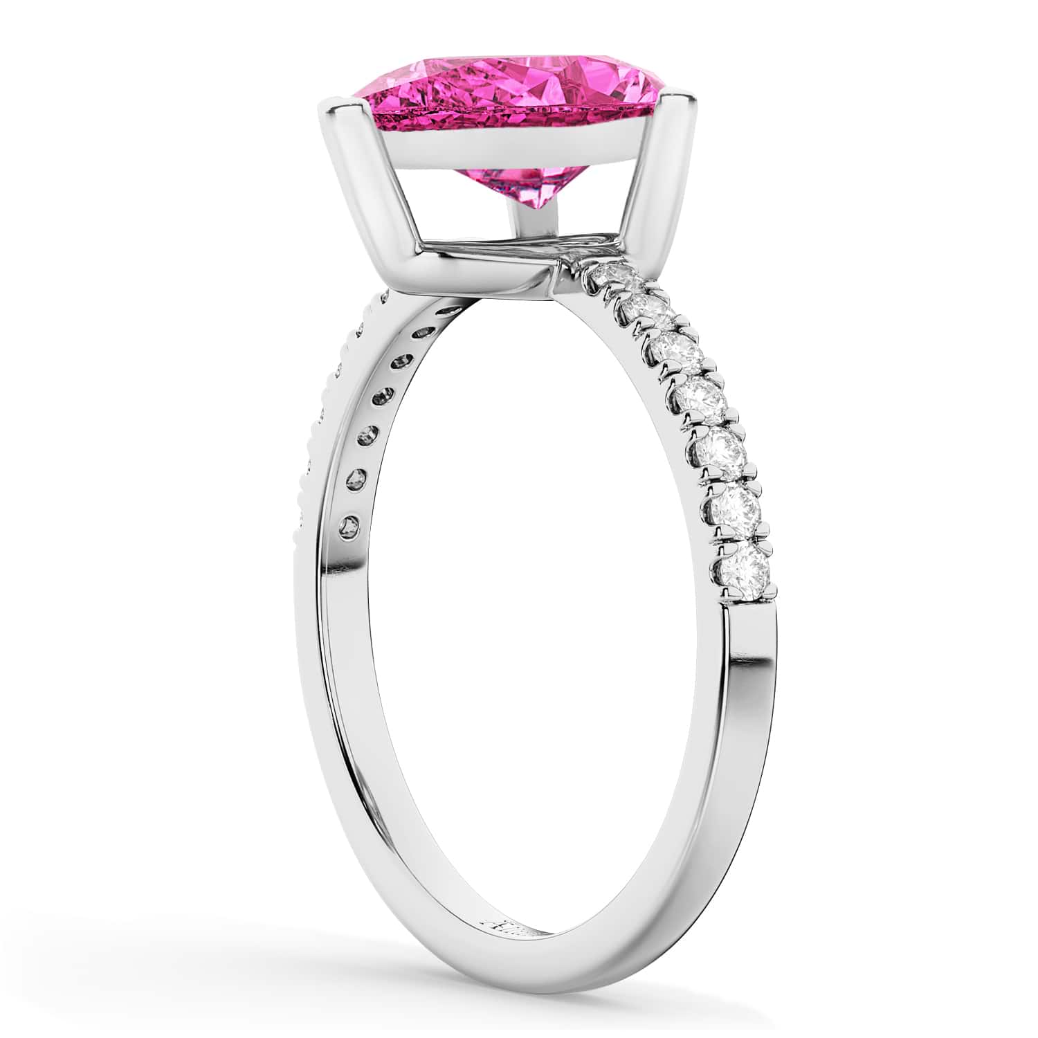 Pear Cut Sidestone Accented Pink Tourmaline & Diamond Engagement Ring 14K White Gold 1.61ct