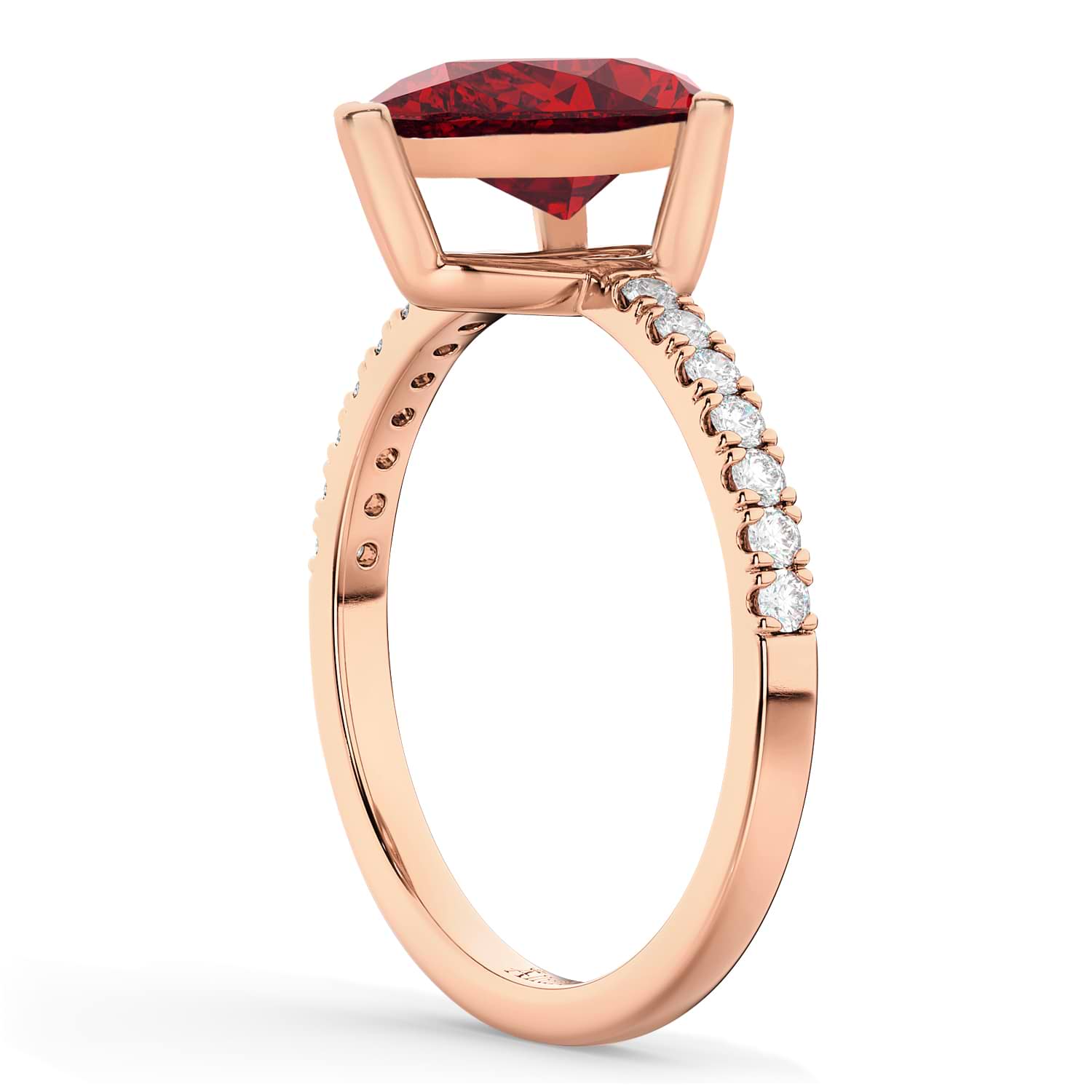 Pear Cut Sidestone Accented Ruby & Diamond Engagement Ring 14K Rose Gold 2.71ct