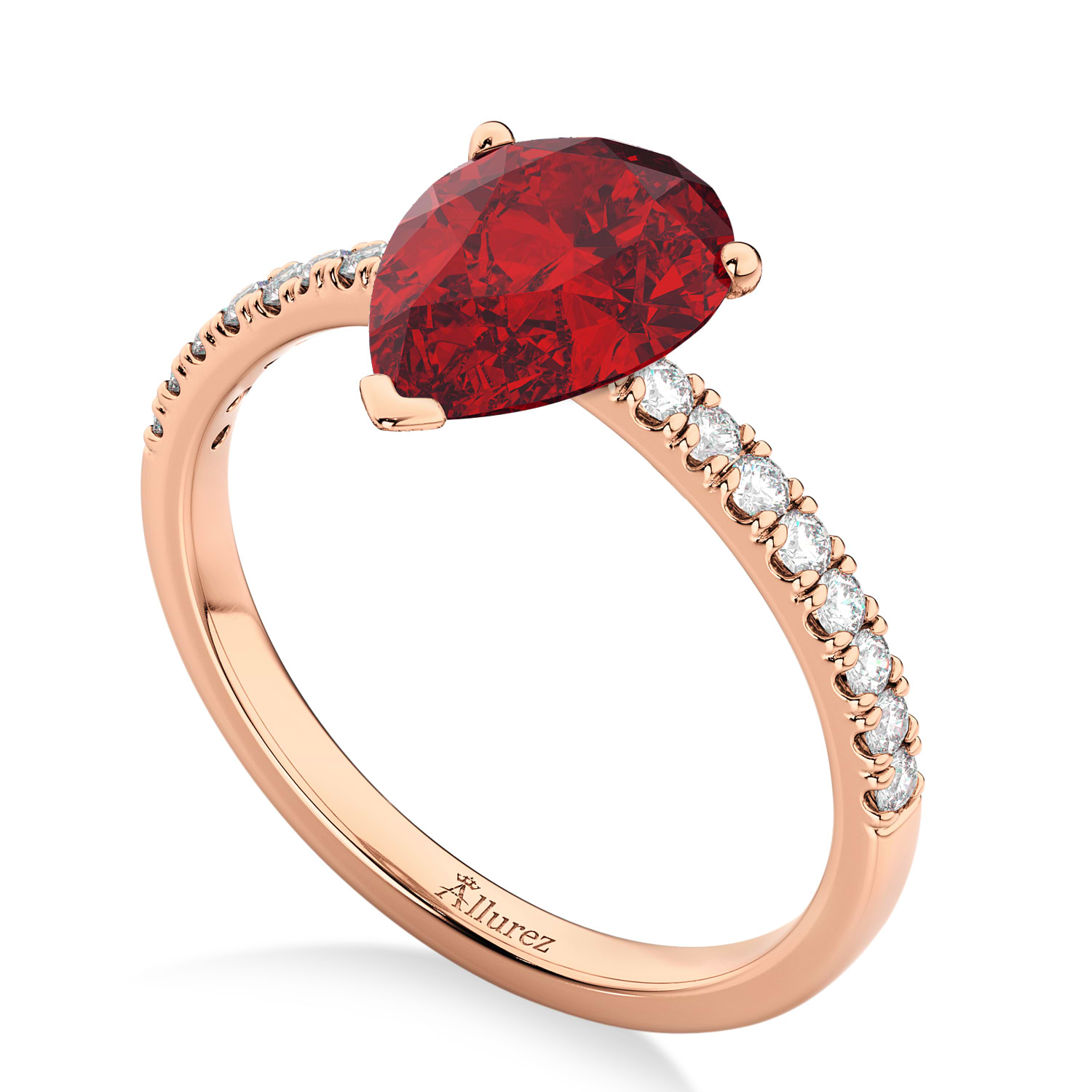 Pear Cut Sidestone Accented Ruby & Diamond Engagement Ring 14K Rose Gold 2.71ct