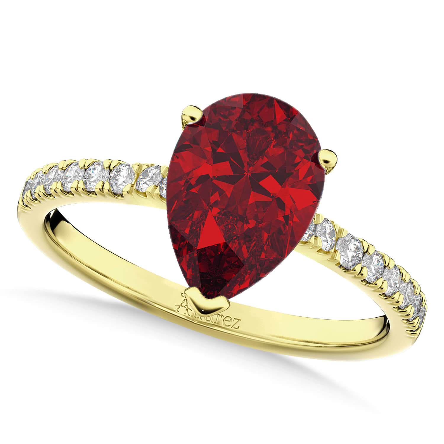 Pear Cut Sidestone Accented Ruby & Diamond Engagement Ring 14K Yellow Gold 2.71ct