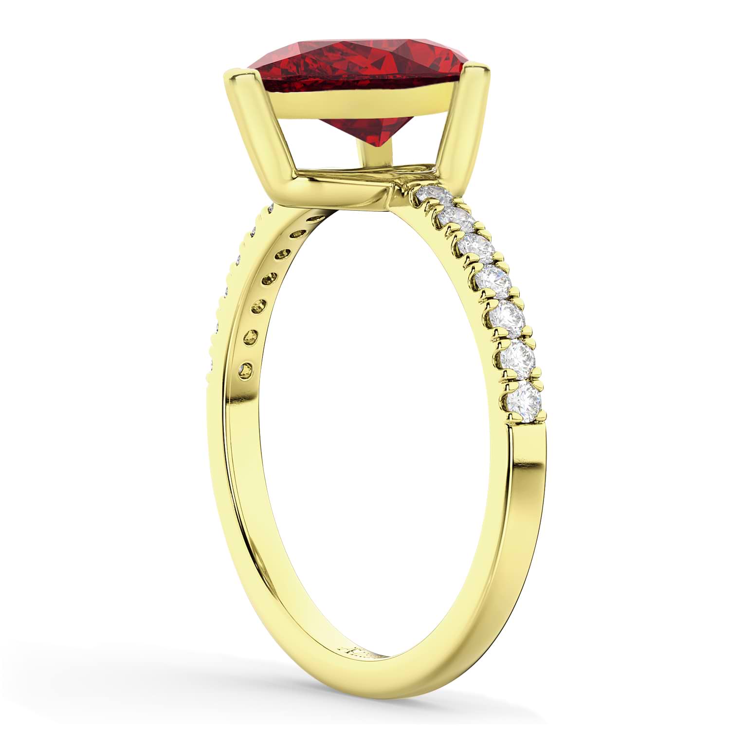 Pear Cut Sidestone Accented Ruby & Diamond Engagement Ring 14K Yellow Gold 2.71ct