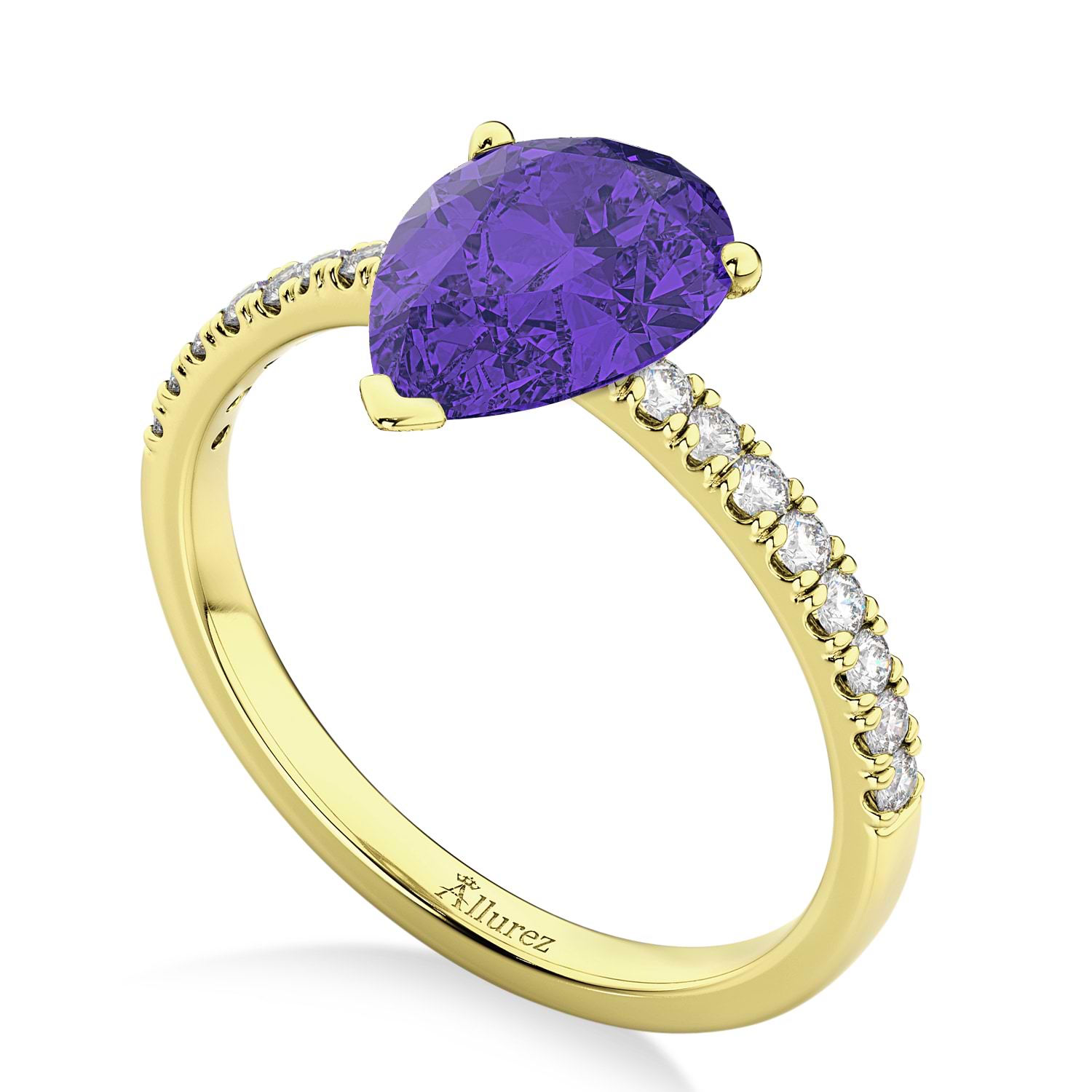 Pear Cut Sidestone Accented Tanzanite & Diamond Engagement Ring 14K Yellow Gold 1.24ct