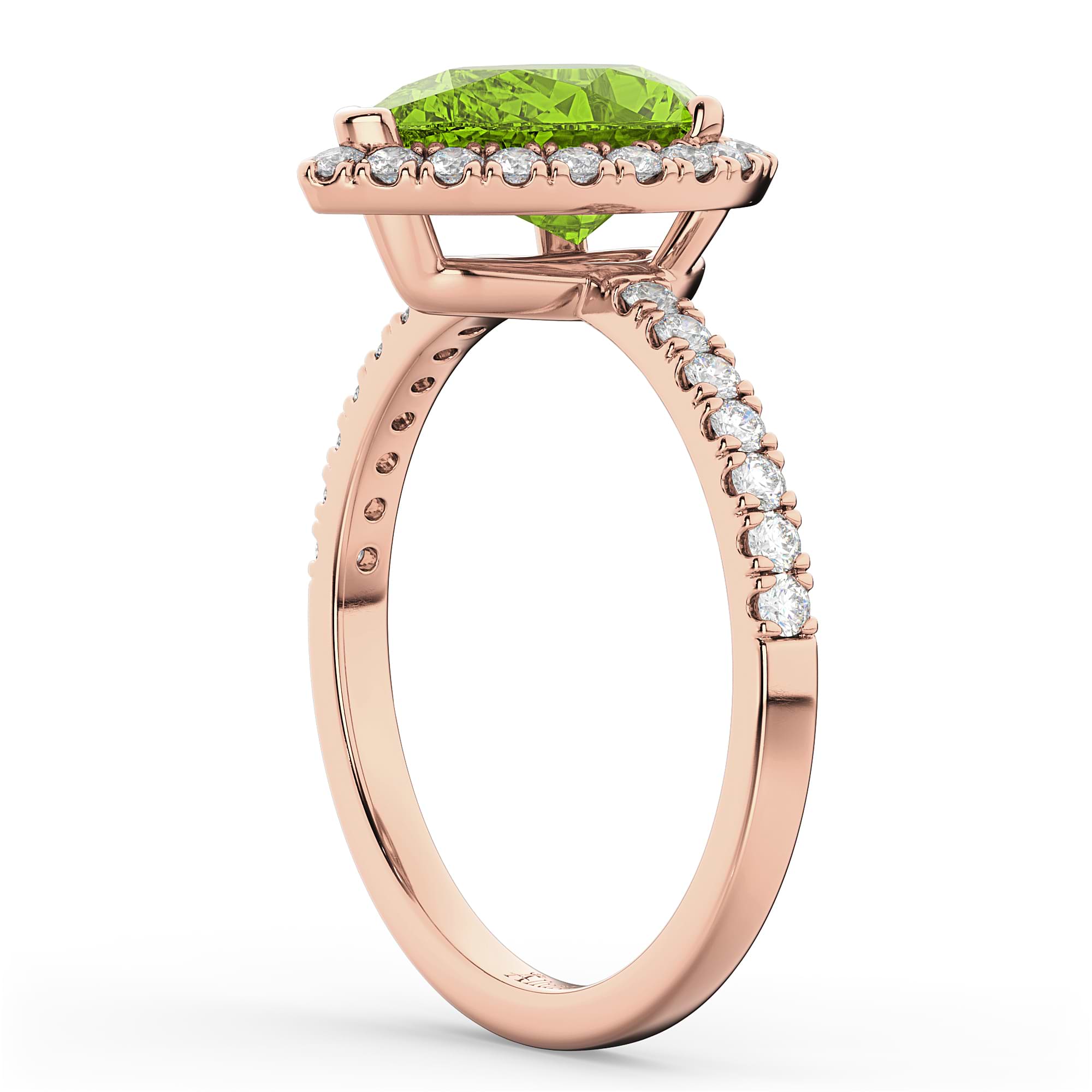 Pear Cut Halo Peridot & Diamond Engagement Ring 14K Rose Gold 1.91ct