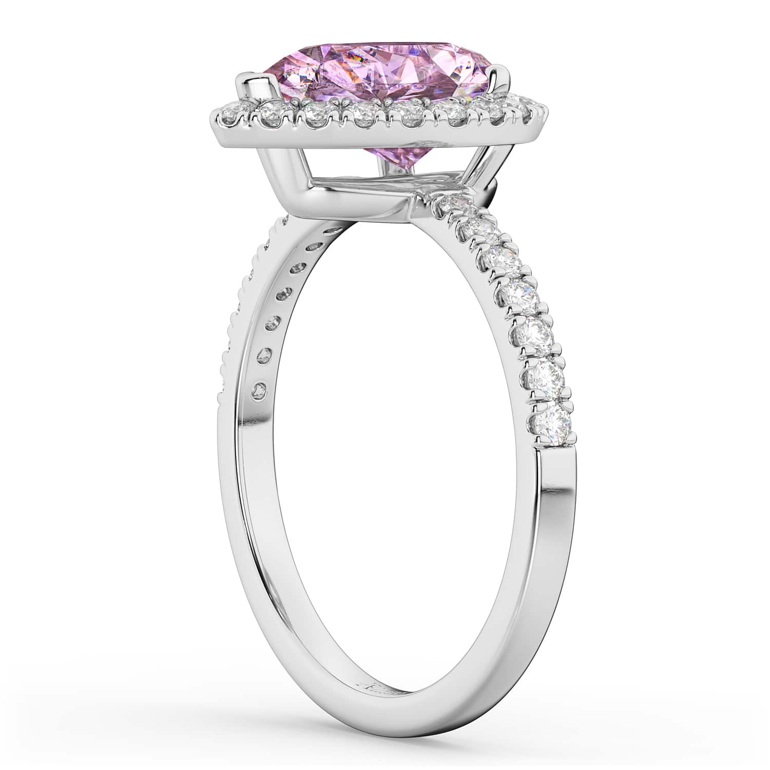 Pear Cut Halo Pink Moissanite & Diamond Engagement Ring 14K White Gold 2.44ct