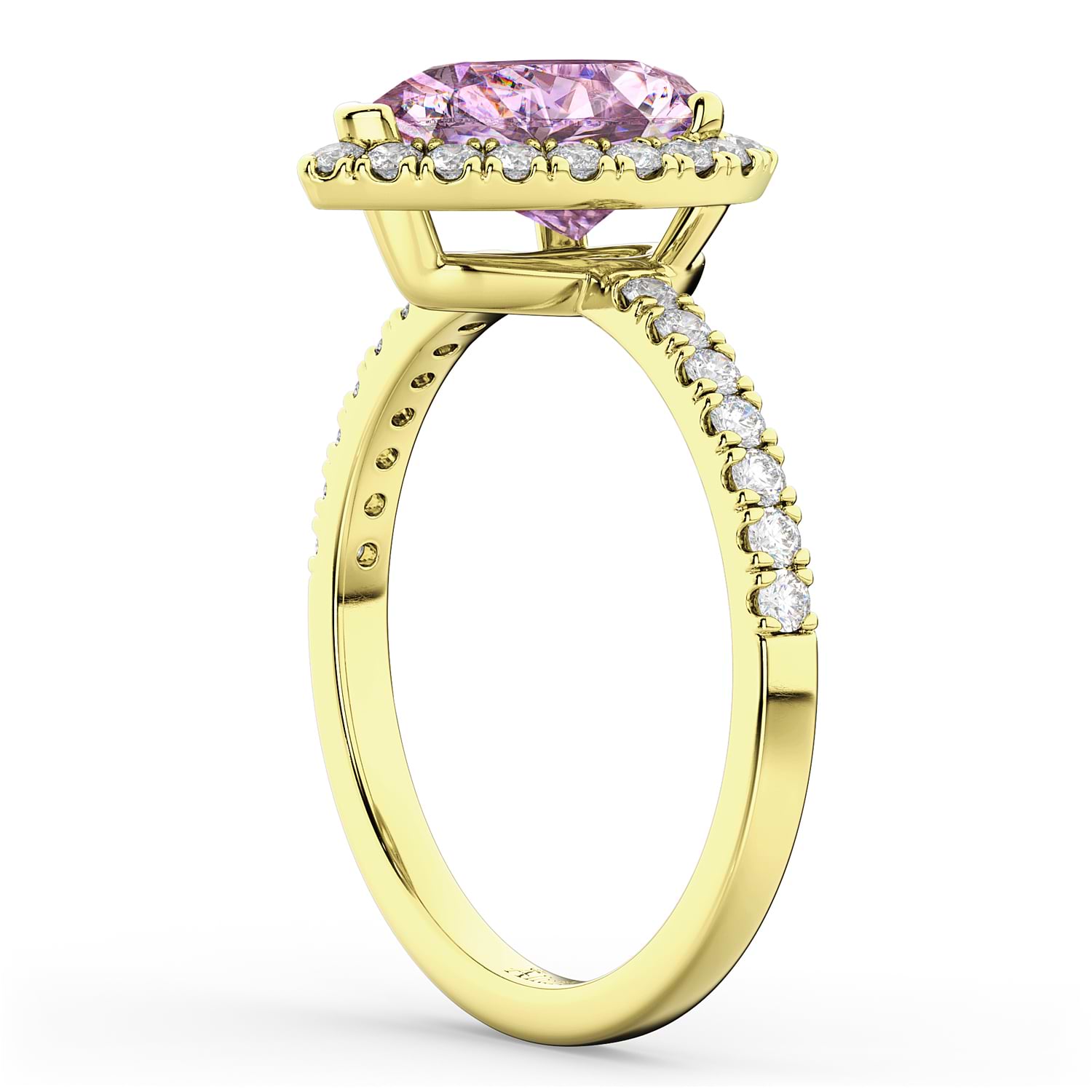 Pear Cut Halo Pink Moissanite & Diamond Engagement Ring 14K Yellow Gold 2.44ct