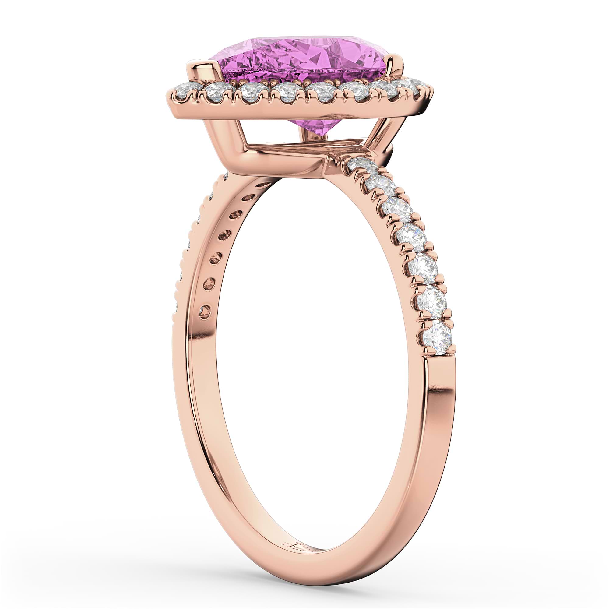 Pear Cut Halo Pink Sapphire & Diamond Engagement Ring 14K Rose Gold 3.01ct