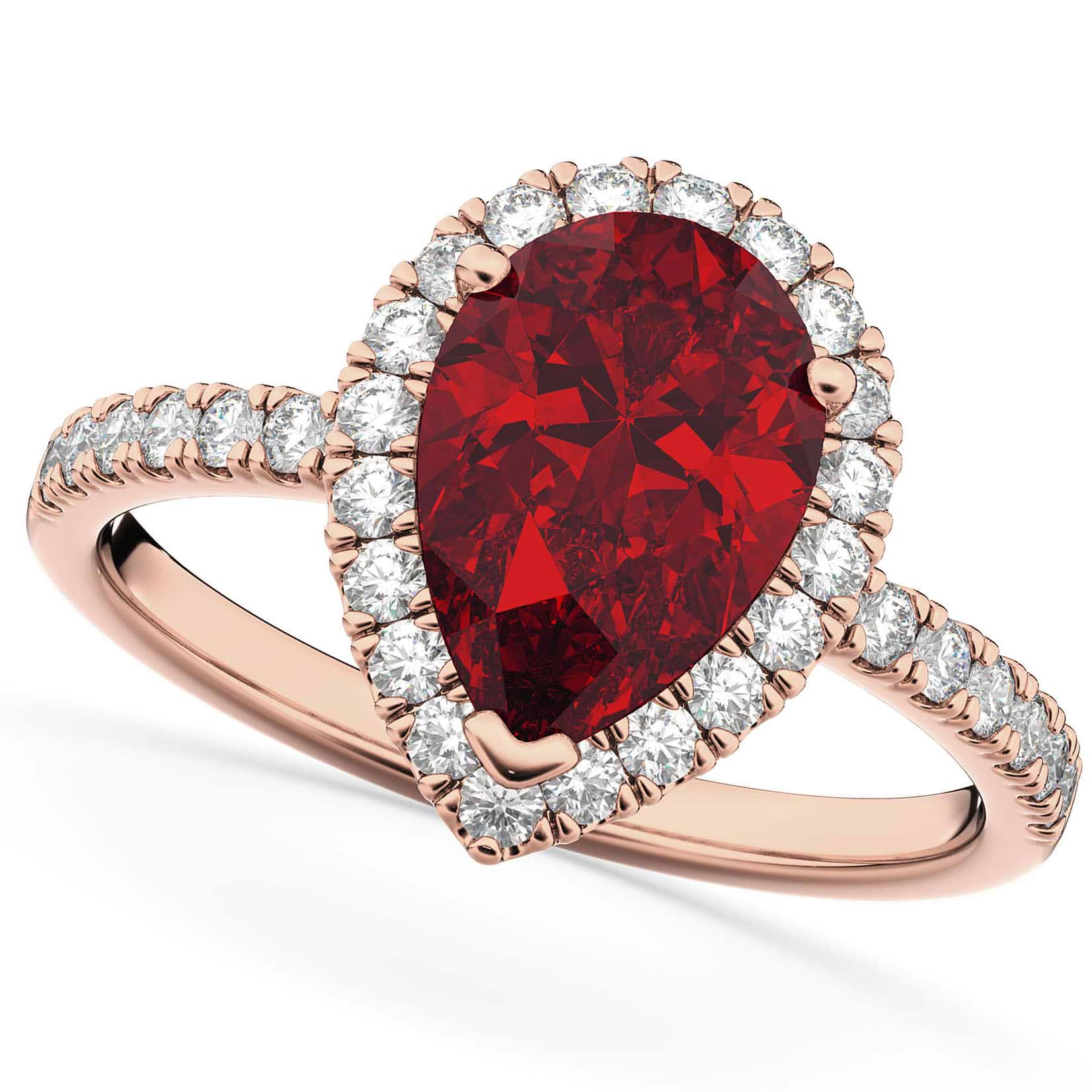 Pear Cut Halo Ruby & Diamond Engagement Ring 14K Rose Gold 3.01ct