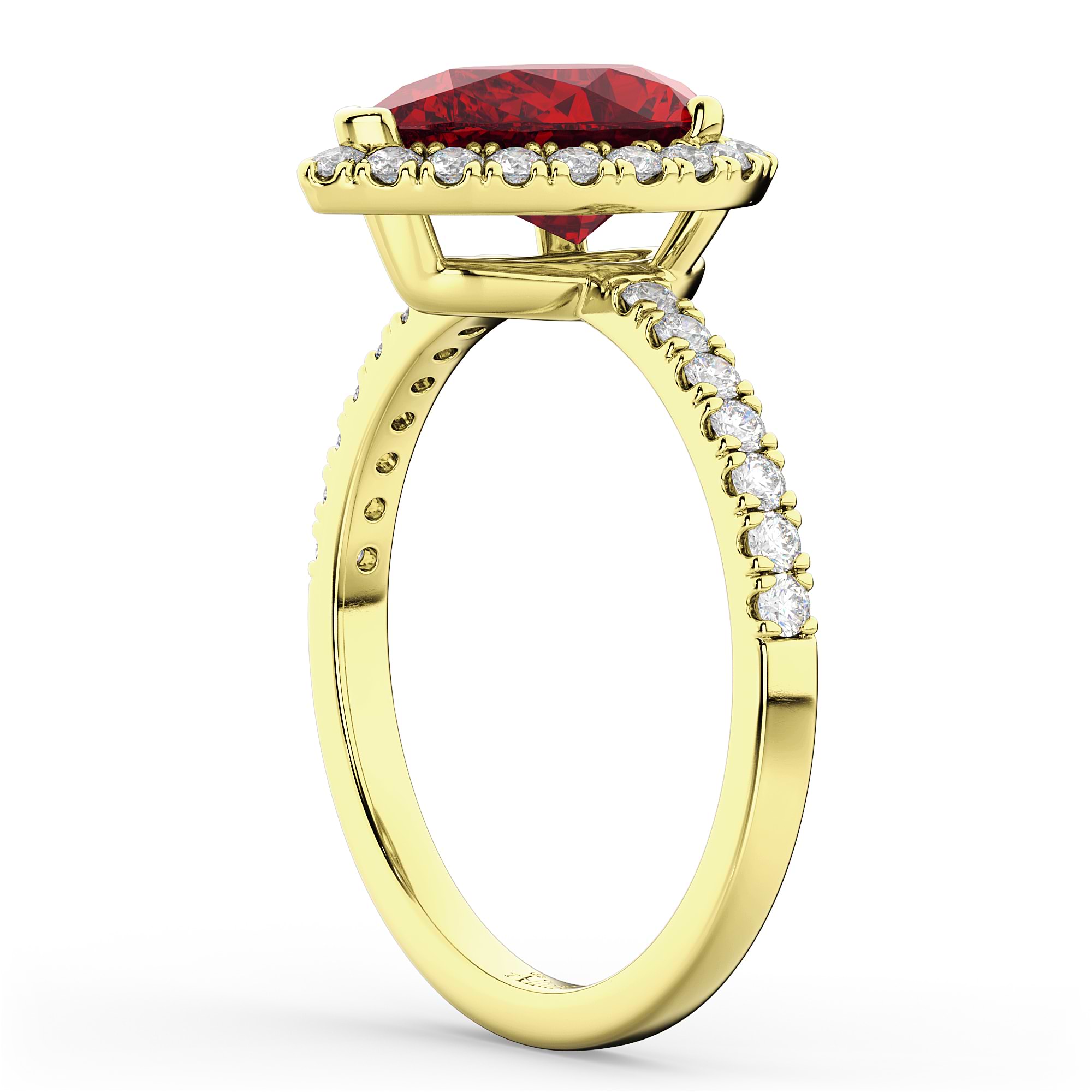 Pear Cut Halo Ruby & Diamond Engagement Ring 14K Yellow Gold 3.01ct