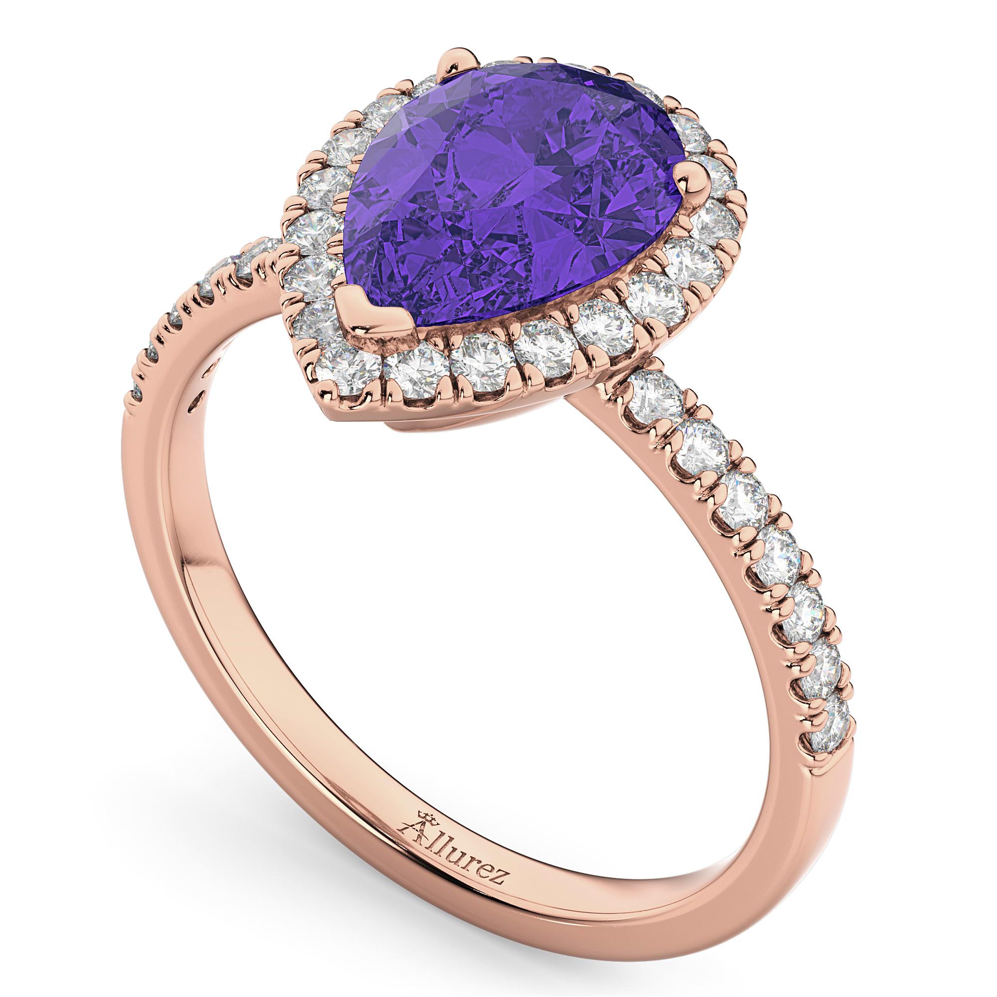 Pear Cut Halo Tanzanite & Diamond Engagement Ring 14K Rose Gold 1.54ct