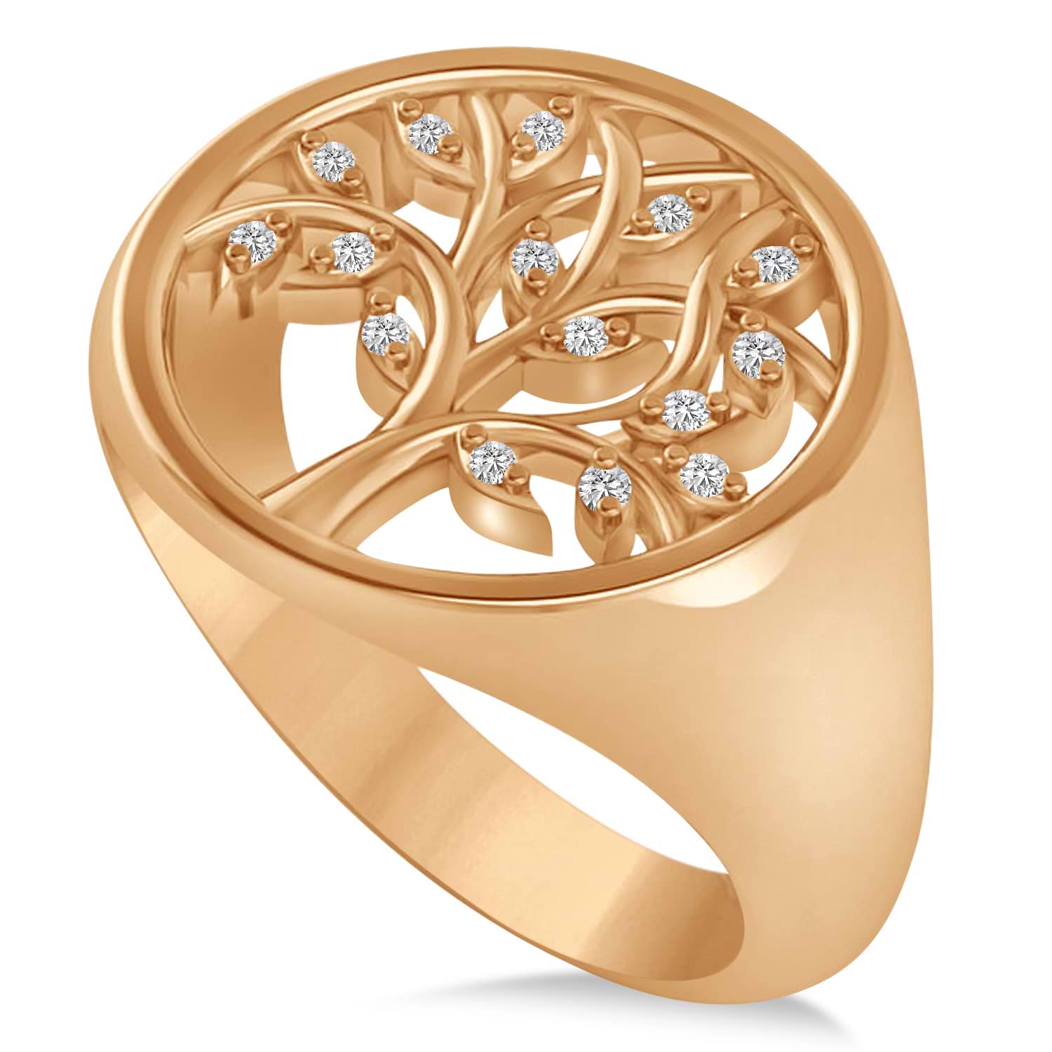 Family Tree of Life Diamond Signet Ring 14k Rose Gold (0.08ct)