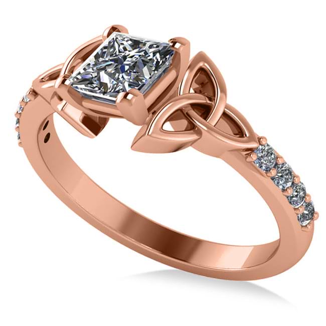 Princess Cut Diamond Celtic Knot Engagement Ring 14K Rose Gold 0.75ct