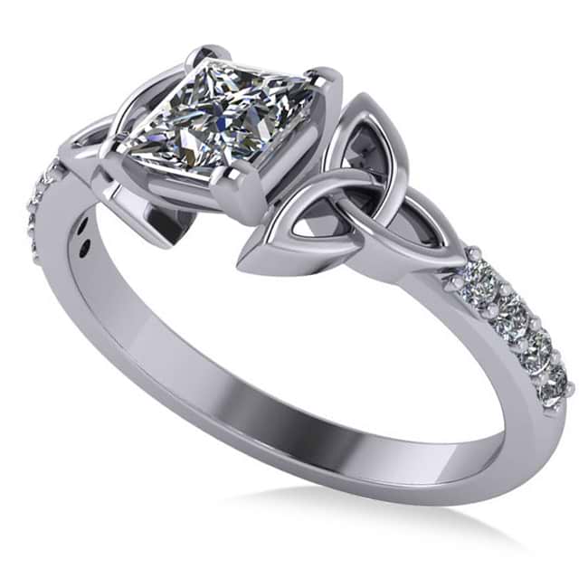 Princess Cut Diamond Celtic Knot Engagement Ring Palladium 0.75ct