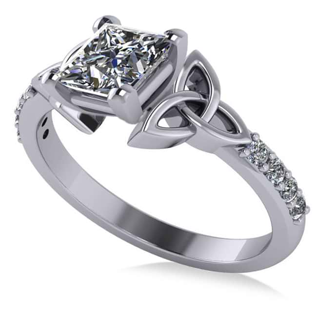 Princess Cut Diamond Celtic Knot Engagement Ring 18k White Gold 1.50ct