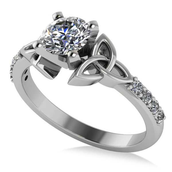 Round Diamond Celtic Knot Engagement Ring 18k White Gold 0.75ct