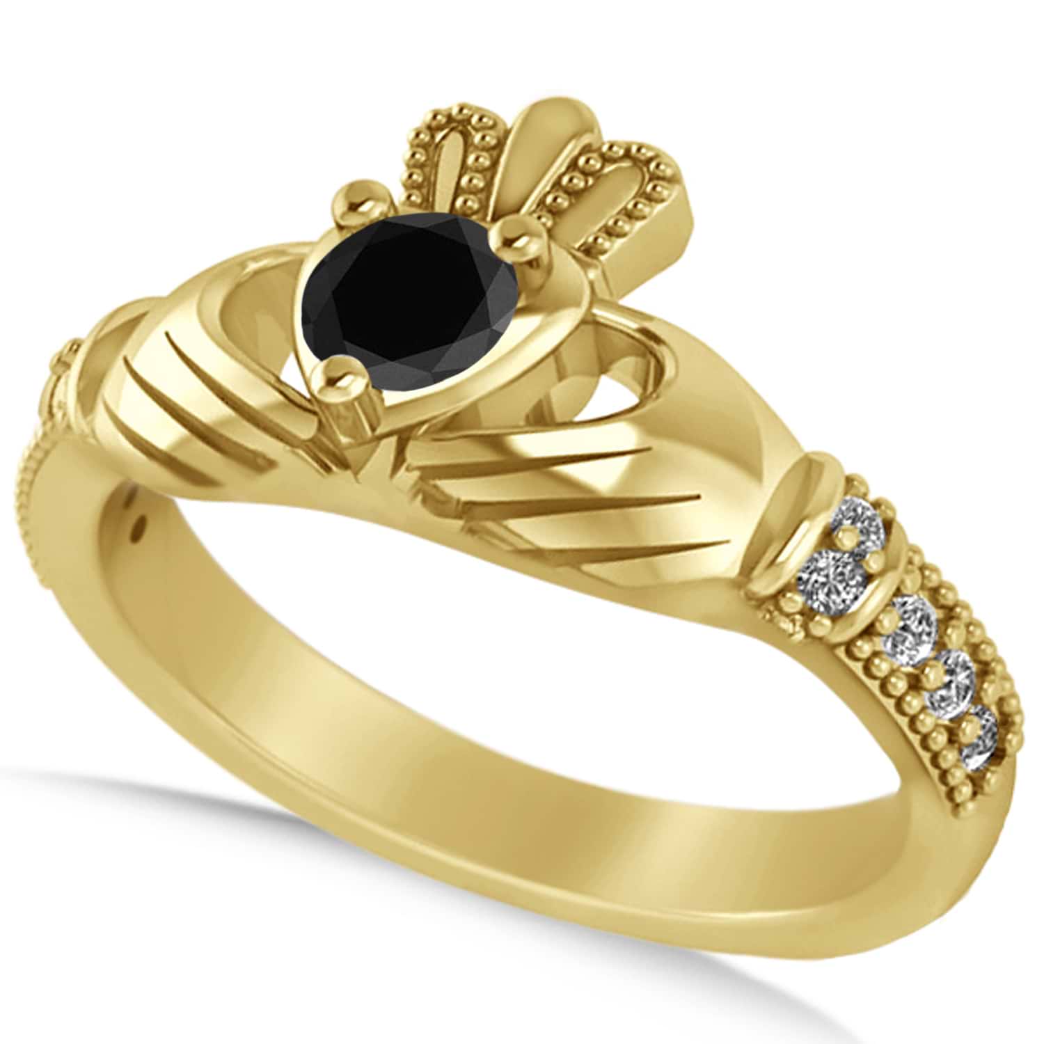 Black & White Diamond Claddagh Engagement Ring in 14k Yellow Gold (0.42ct)