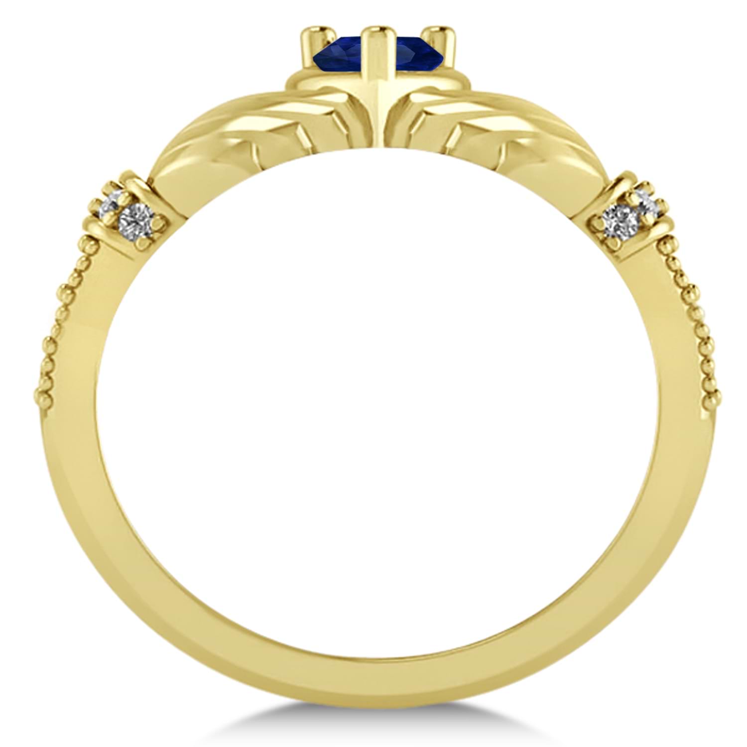 Blue Sapphire & Diamond Claddagh Engagement Ring in 14k Yellow Gold (0.42ct)