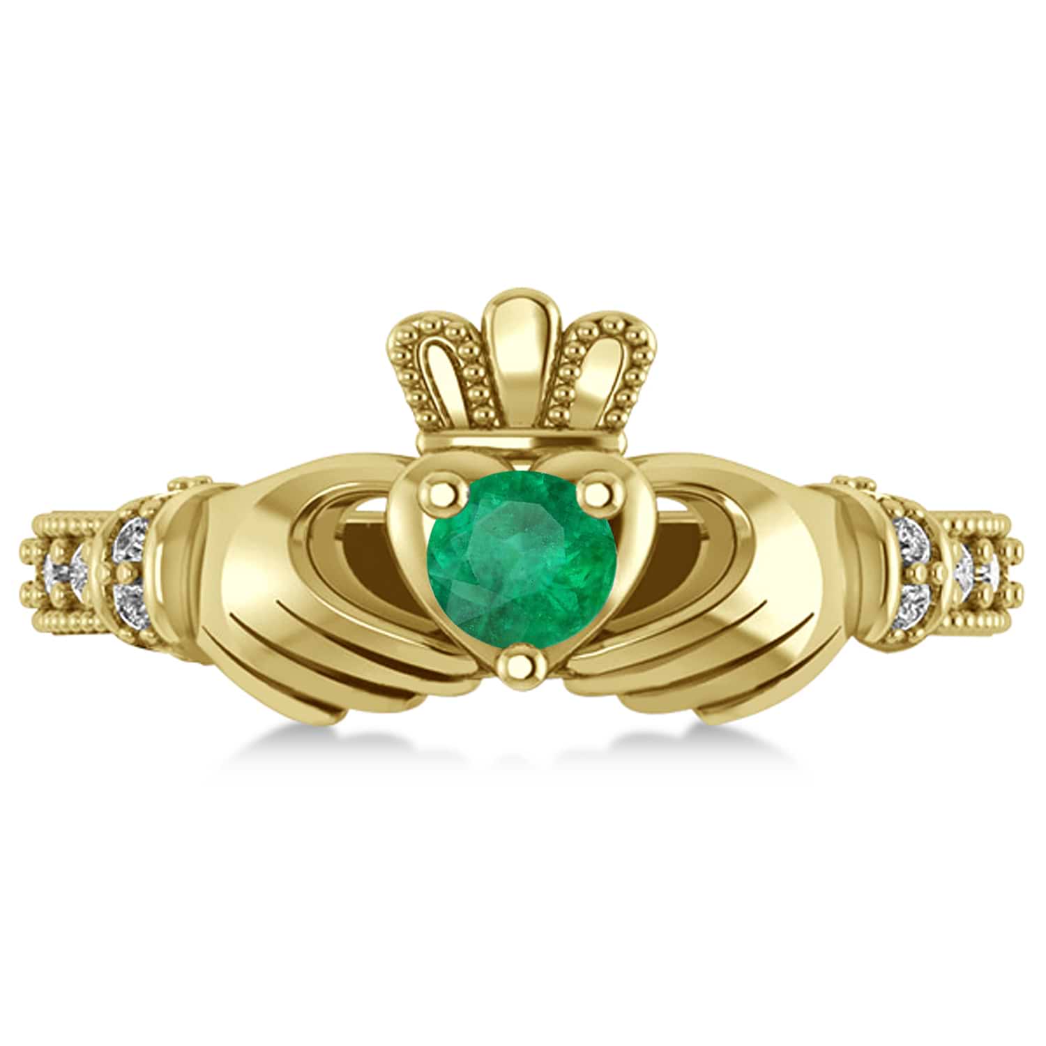 Emerald & Diamond Claddagh Engagement Ring in 14k Yellow Gold (0.42ct)
