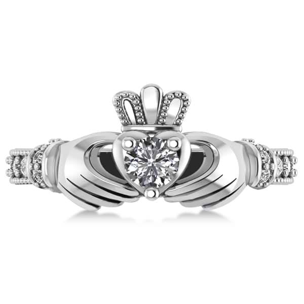 Lab Grown Diamond Claddagh Engagement Ring in 14k White Gold (0.42ct)