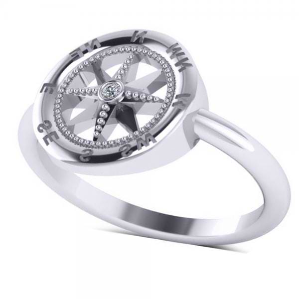 Diamond Accented Compass Fashion Ring in 14k White Gold (0.01ct)