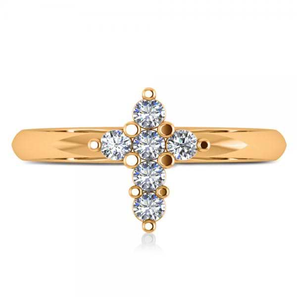 Small Religious Cross Round-Cut Diamond Ring 14k Yellow Gold (0.30ct)