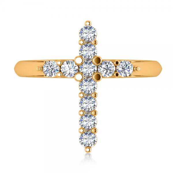 Large Religious Cross Round-Cut Diamond Ring 14k Yellow Gold (0.55ct)