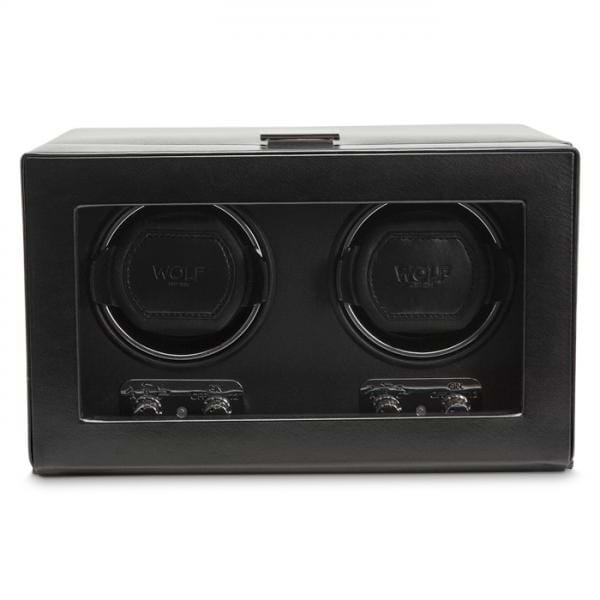 WOLF Heritage Men's Double Watch Winder Faux Leather Glass Cover Preset Programs