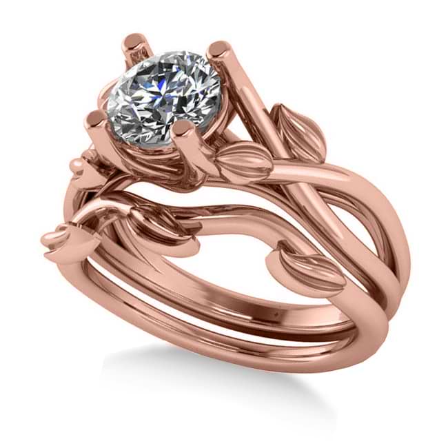 Diamond Vine Leaf Engagement Ring Bridal Set 14k Rose Gold (1.00ct)