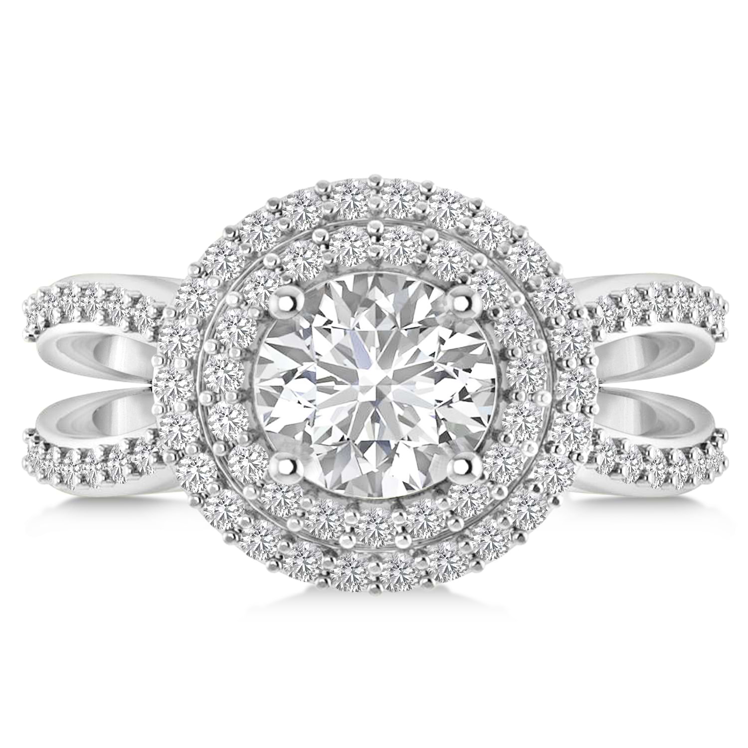 Double Halo Diamond Engagement Ring 14k White Gold (2.27ct)