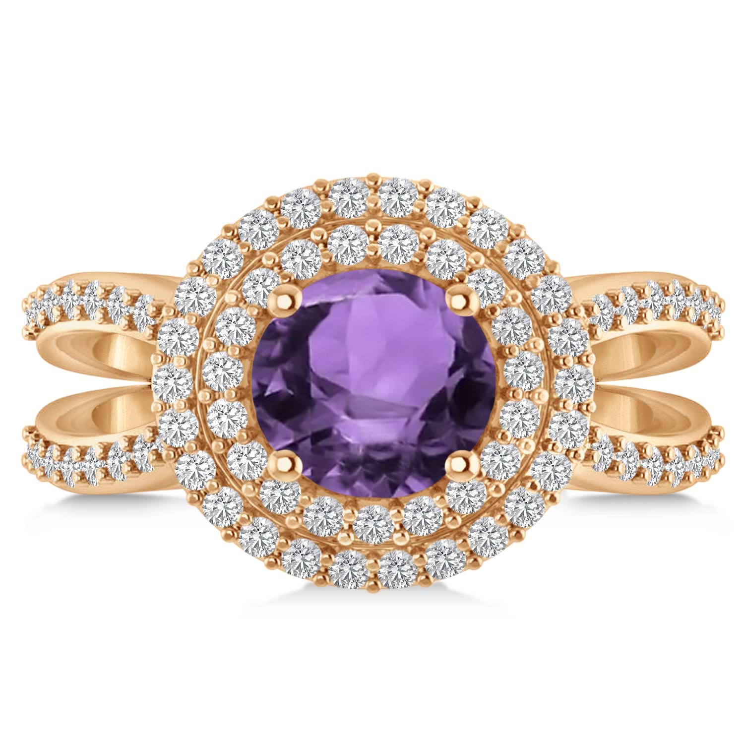 Double Halo Amethyst Engagement Ring 14k Rose Gold (2.27ct)