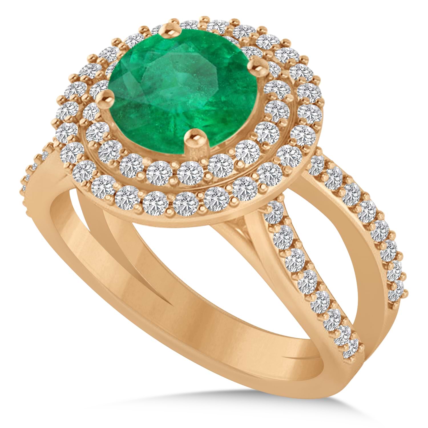 Double Halo Emerald Engagement Ring 14k Rose Gold (2.27ct)