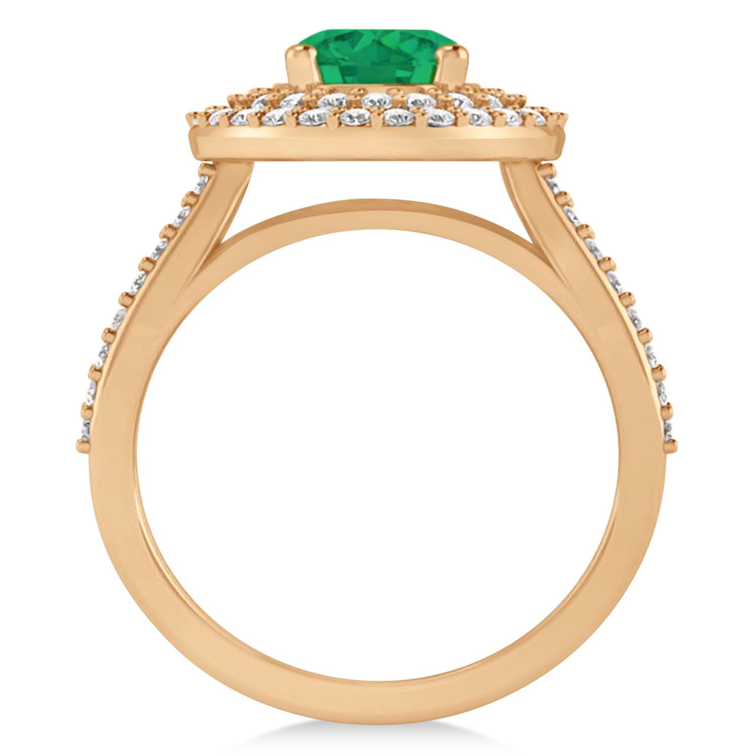 Double Halo Emerald Engagement Ring 14k Rose Gold (2.27ct)