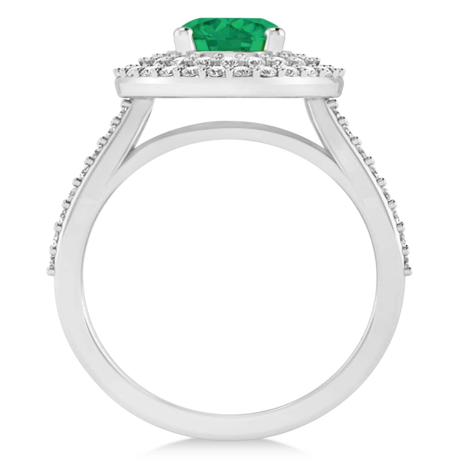 Double Halo Emerald Engagement Ring 14k White Gold (2.27ct)