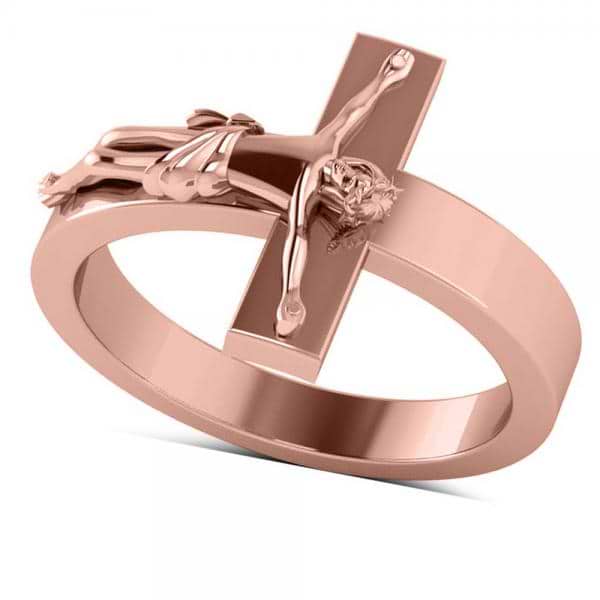 Religious Crucifix Fashion Ring in Plain Metal 14k Rose Gold