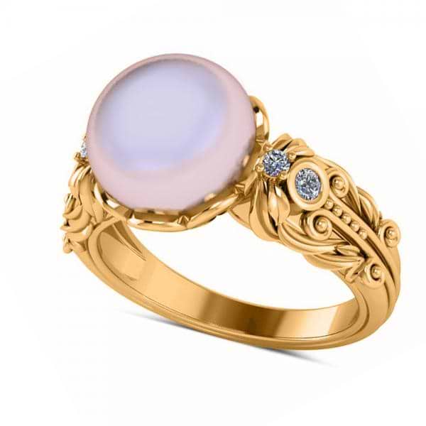 Diamond & Freshwater Pearl Fashion Ring in 14k Yellow Gold (10mm) (0.10ct)