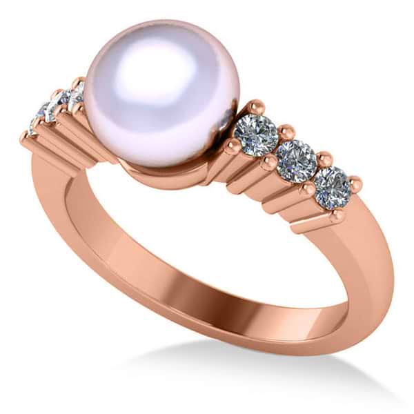 Pearl & Diamond Accented Engagement Ring 14k Rose Gold 8mm (0.30ct)